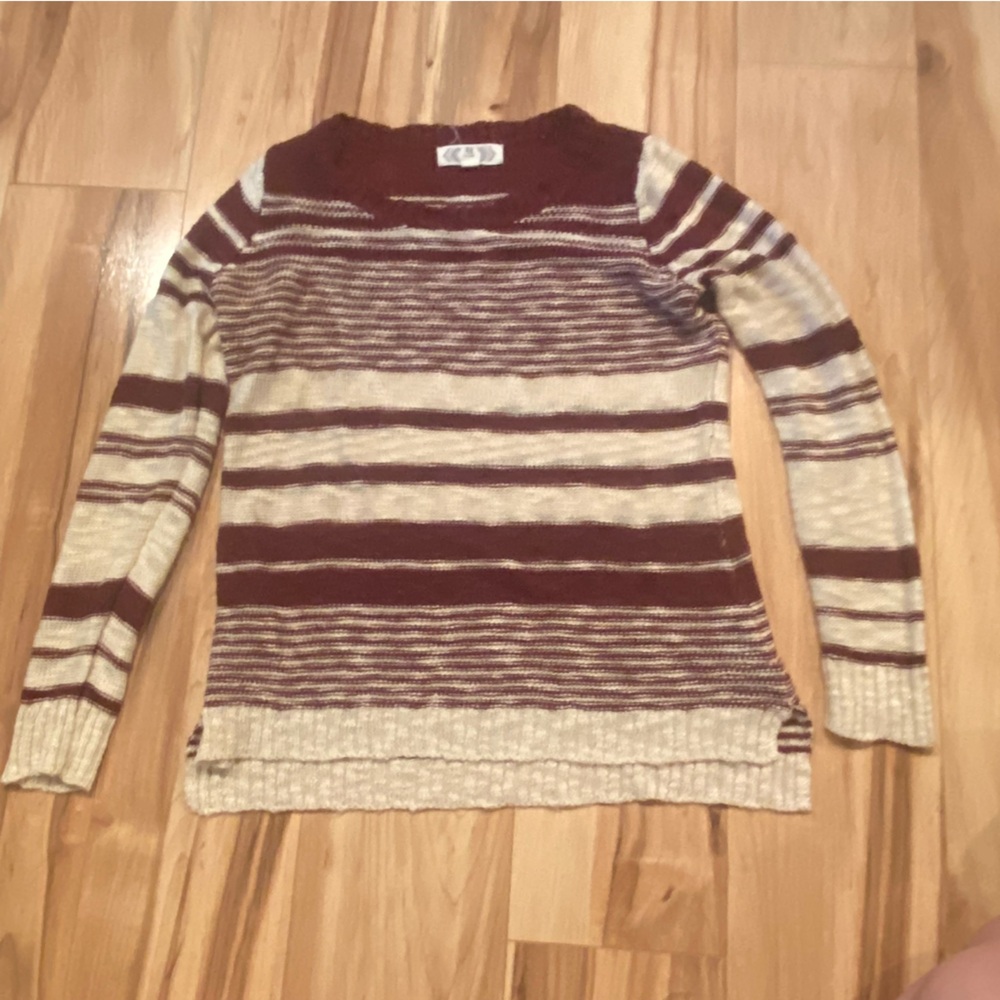 Pink Rose Striped Maroon and Cream Women's lightweight Sweater—S